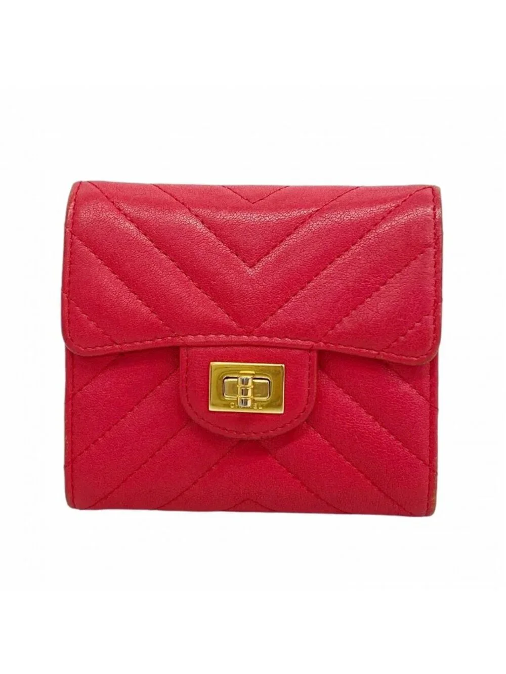 Chanel Trifold Wallet Stitch 2.55 Caviar Leather Pink Gold